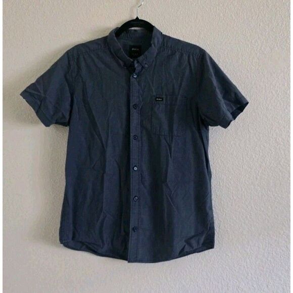 RVCA Men’s Size Medium Short Sleeve Micro Stripe Shirt Button Down Blue - Picture 1 of 6